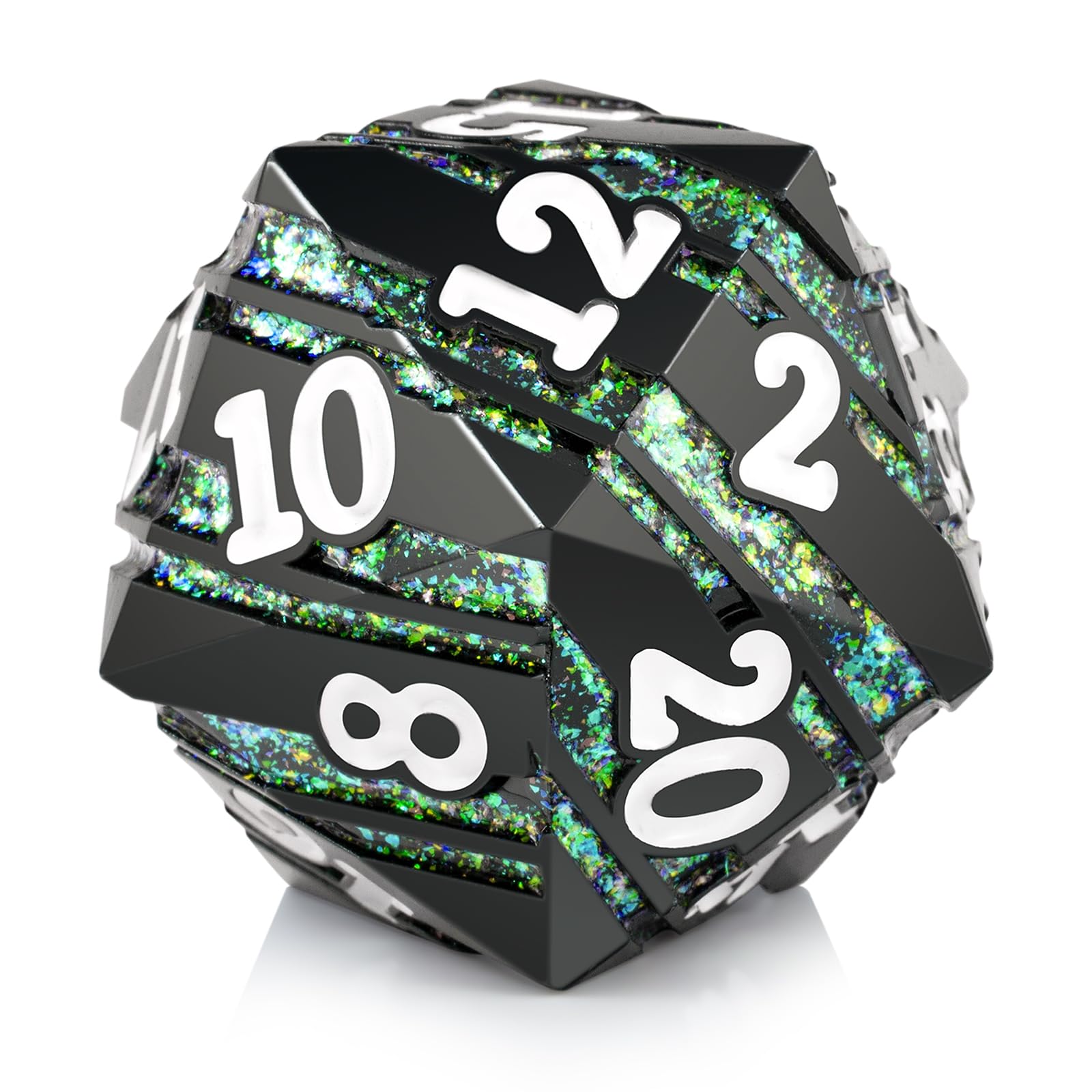 D20 Dice Metal DNDND 33mm Large Metallic Dice with Gorgeous Gift Box for Dungeons and Dragons (Green Stripe)