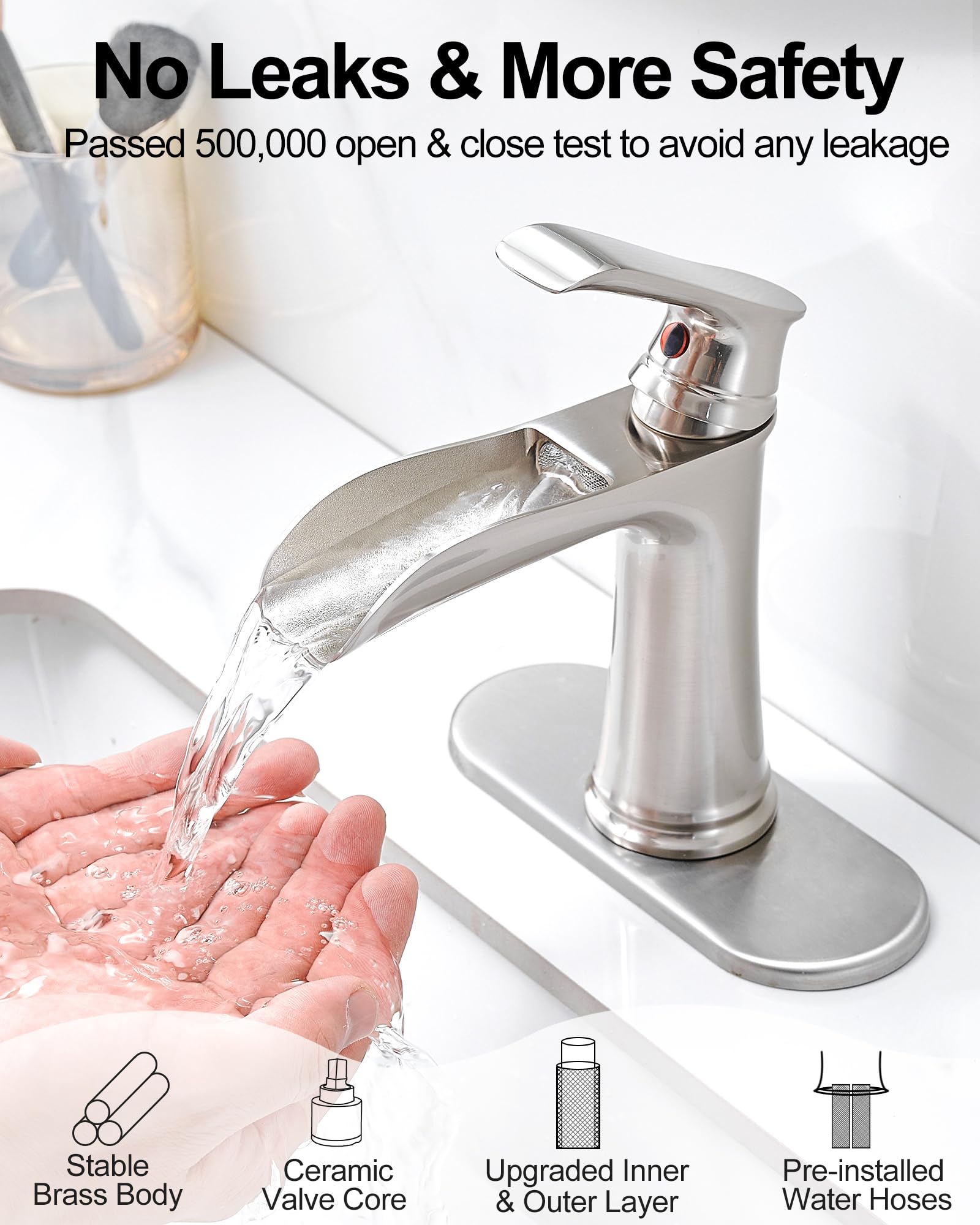 Waterfall Bathroom Faucet Brass Brushed Nickel Bathroom Faucets Single Handle Bathroom Sink Faucet 4 Inch Vanity Faucet 1 — view 2