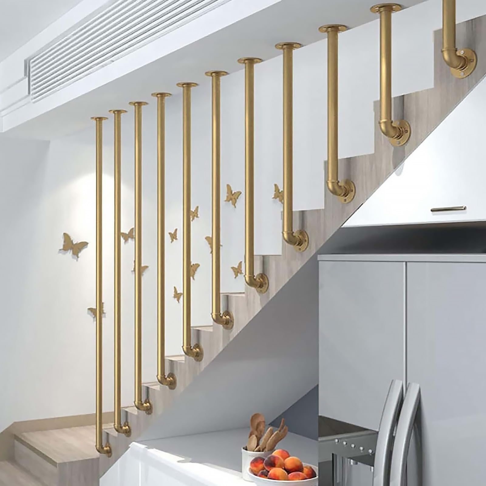 Rampe d'escalier dorée en L en métal de 50 cm pour la sécurité intérieure