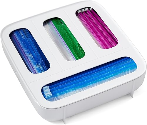 YouCopia StoraBag Dispensador de bolsas de alimentos, tamaño familiar, 4 ranuras, bolsas de sándwich de plástico, organizador de cajones para