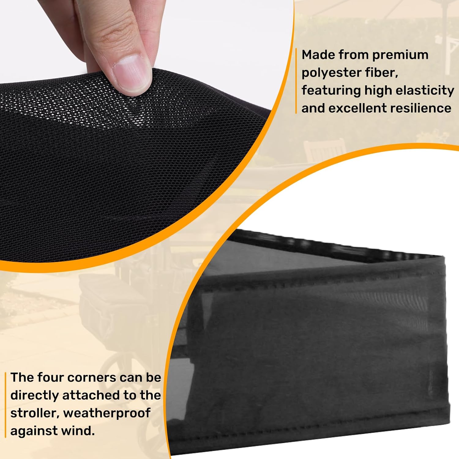 Stroller Wagon Sunshade Net for Wonderfold W4 Stroller, 4-Sided Lightweight Elastic Mesh Sunshade Fence, Lightweight Mesh Sunshade Net,Not Obstructing Vision, 32.25″ × 22.25″×8″ (Black)