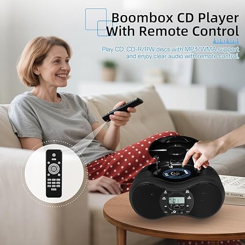 Miniatura 4 de Boombox reproductor de CD portátil para el hogar con radio FM, reproducción de CD-RCD-RWMP3 CDs, control remoto, Bluetooth, puerto USB, entrada