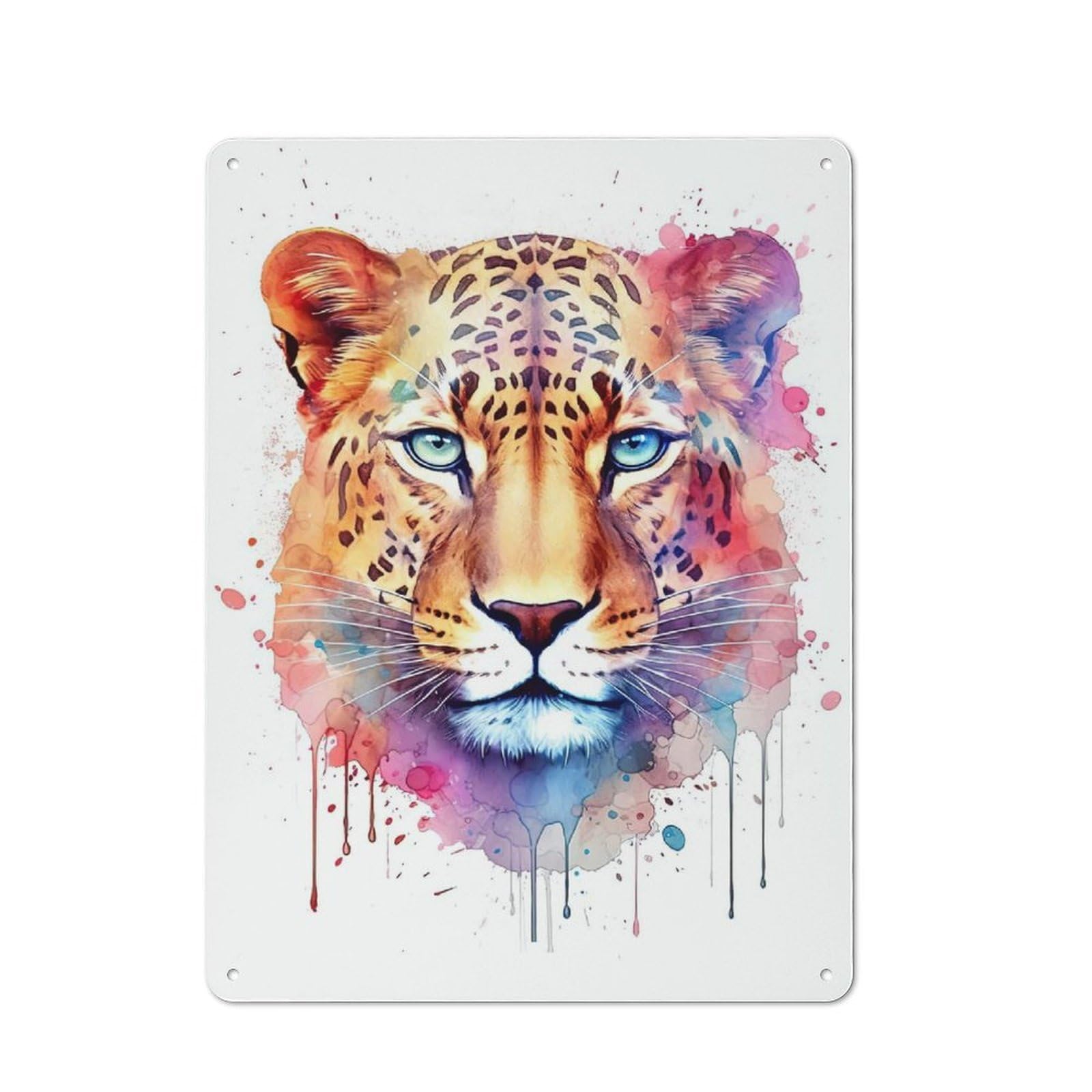 Understated Office Metal Sign 40x30cm Featuring Watercolor Leopard Face, Studio Wall Plaque for Office, Study, Studio Or Hallway