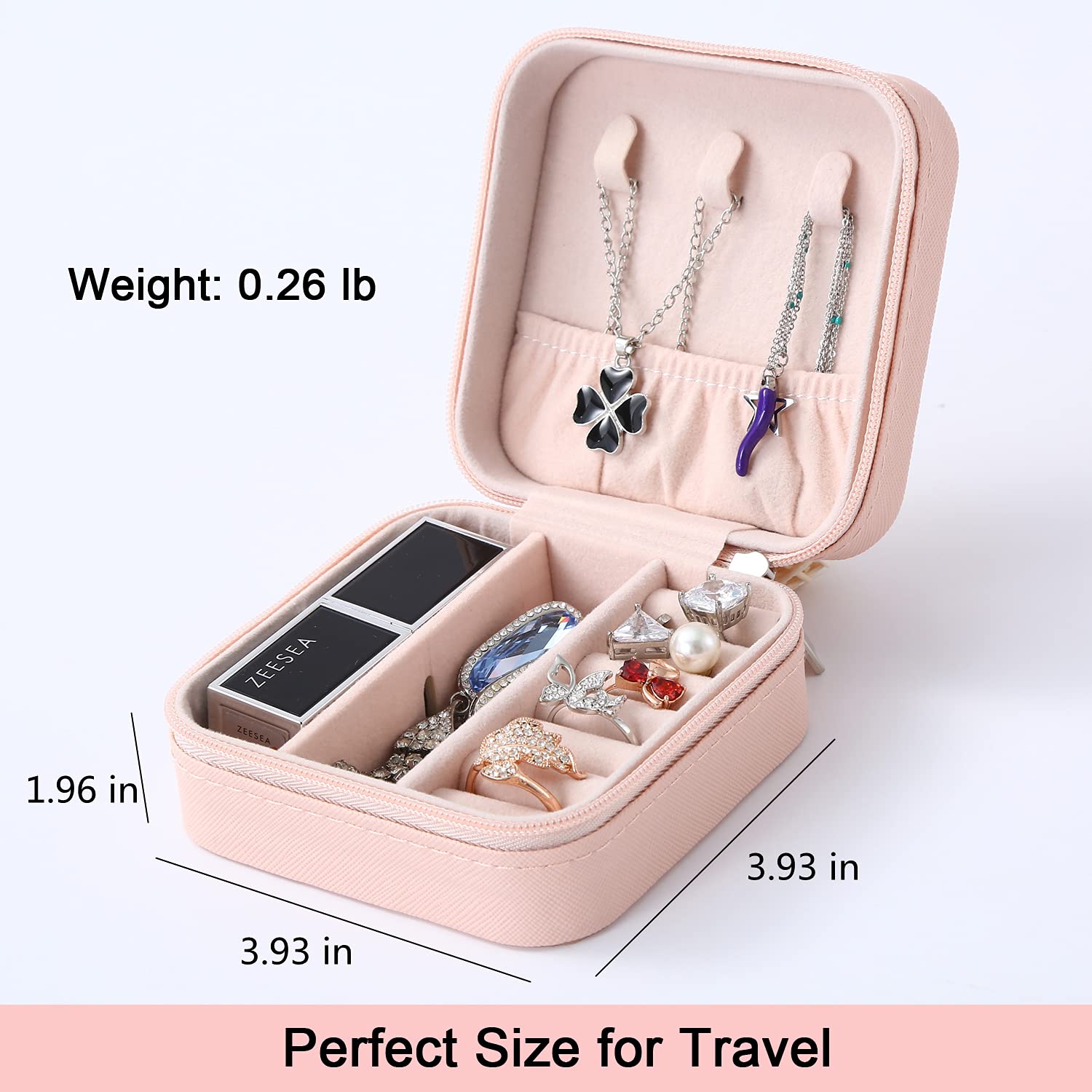 Joyero De Viaje Plegable - 16.5x11.5x5.5 Cm, Piel Sintética, Forro De Terciopelo, Organizador De Joyas Para Mujer