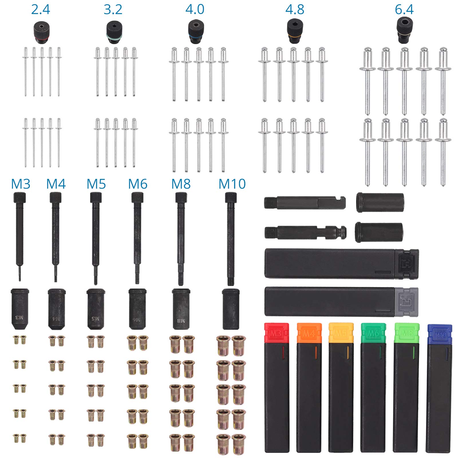 AUTOUTLET Kit 2 En 1 Pince Riveteuse De 13 Pouces Pour Rivets Aveugles Avec 110 écrous M3-M12 Et 50 Rivets Aveugles (3,2-6,4 Mm), Riveteuse Manuelle Professionnelle - View #3