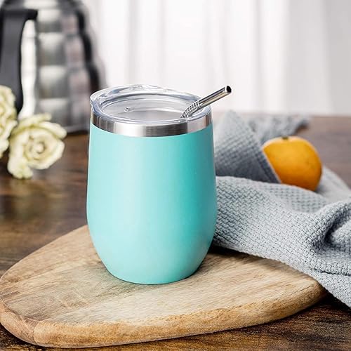 Miniatura 5 de Comooo. - Vaso para vino de acero inoxidable con tapa, de 12 onzas, pared doble aislada al vacío, taza de viaje para café, vino, cócteles, helado,