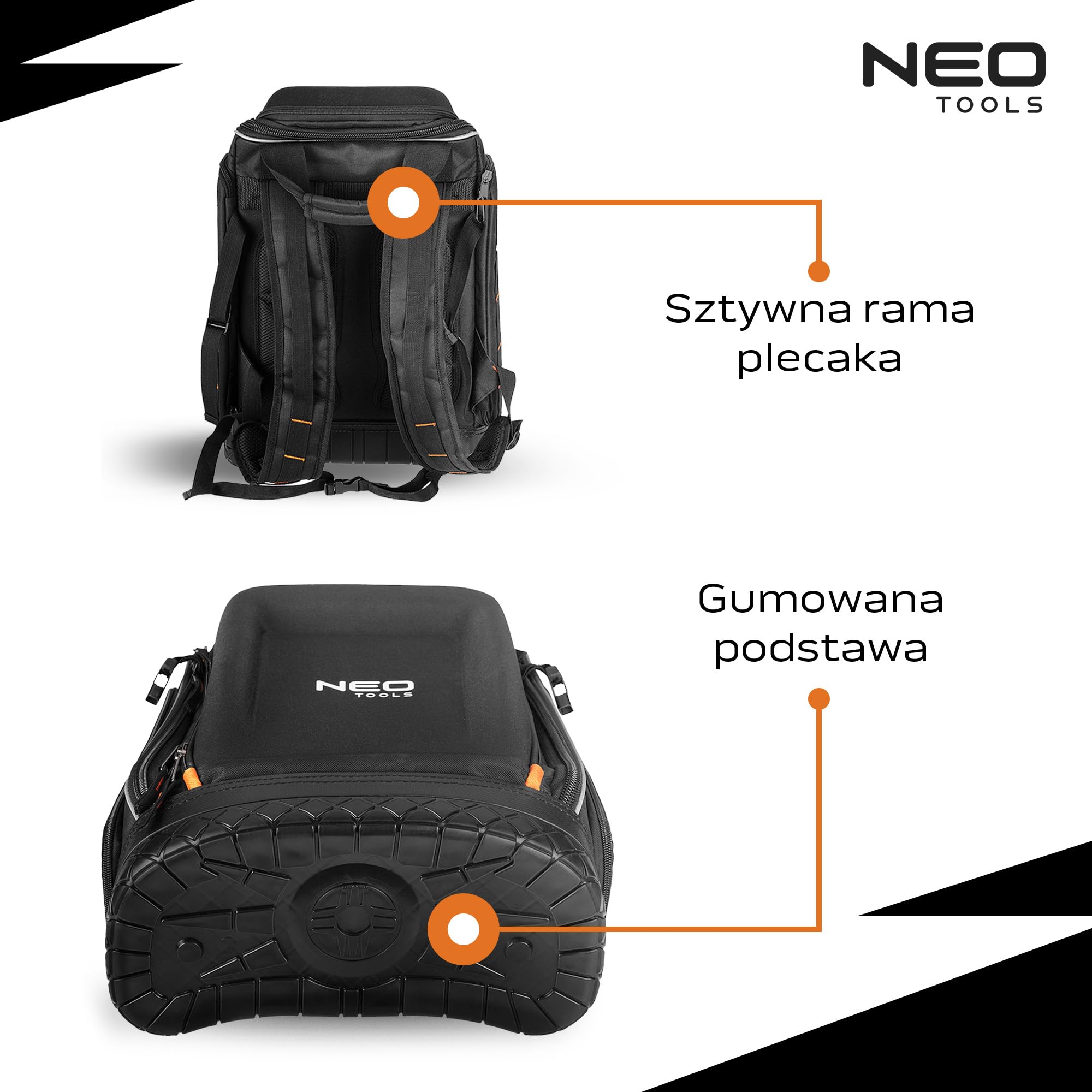 NEO TOOLS Plecak na narzędzia 20L z torbami | Gumowe dno, wytrzymały dla elektryków, hydraulików, pracowników konserwacyjnych, 26 kieszeni