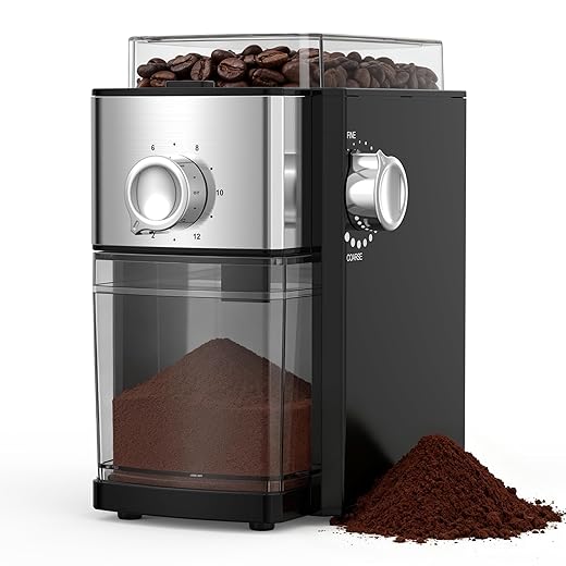 Electric Coffee Grinder, Conical Burr Grinder with 14 Precise Settings, 10oz Capacity, Quiet Operation, Automatic Shut-Off for Espresso, French Press, Cold Brew & Drip Coffee