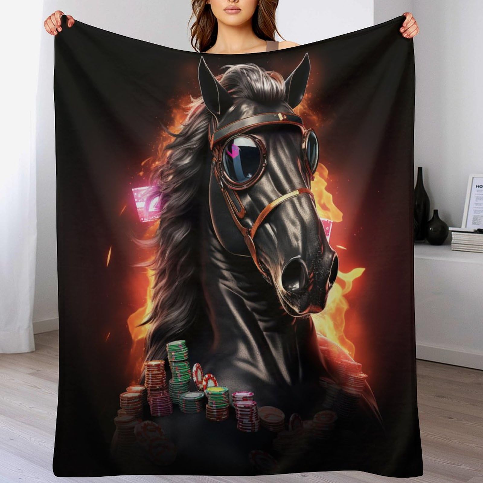 Couverture polaire cheval 180x200 plaid plaid canapé lit