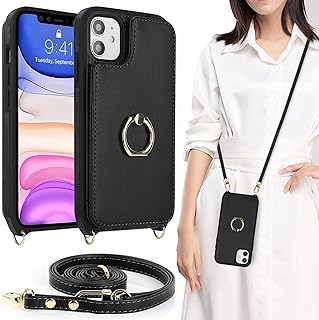 iPhone 11 ケース 手帳型 上下開き ストラップ付き カバー ショルダー リング付きケース アイホン11 リング付き ショルダーケース リング iPhone11 ケース iphone11スマホケース iphone11手帳型 アイフォン 11 ケース 手帳ケース アイホン 11 ケース CASE アイフォン11 ケースカバー 適用 【iCoverCase】 カードケース カード収納 スナップ スタンド 肩がけ 首掛け 斜め掛け カード入れ 携帯カバー ブラック