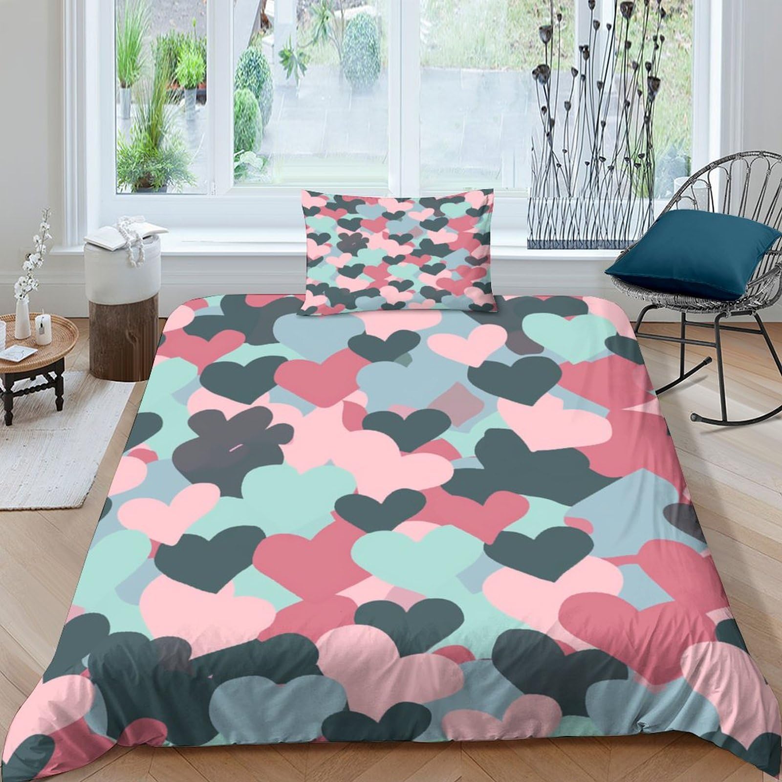 Parure de couette imprimé 3D Amour en microfibre douce pour lit simple enfant