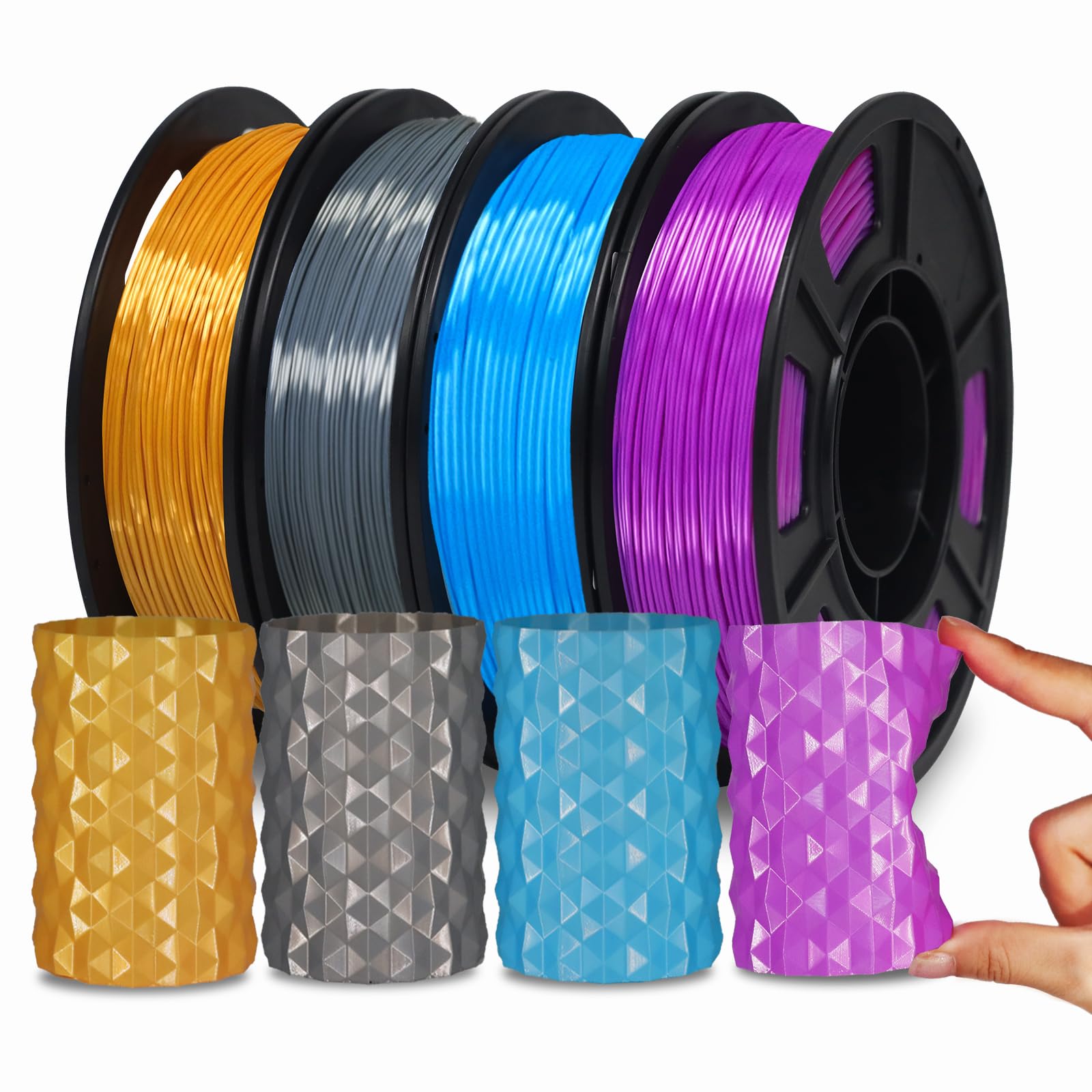 YOUSU Filamento de TPU de seda de 1.75 mm, filamento flexible de impresión 3D de TPU 95A, alta resistencia a la dureza, material adhesivo suave, elástico, 2.2 libras, seda TPU dorado, gris oscuro