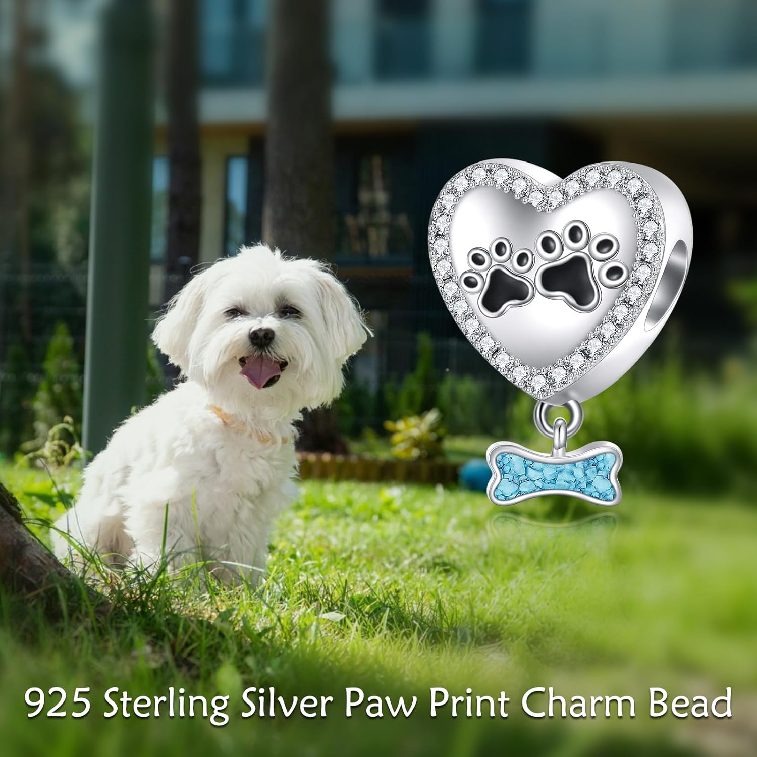 URONE Paw Print Charms Beads for Bracelets Sterling Silver Dog Heart Turquoise Charms Beads Animal Jewelry Gifts - Image 4