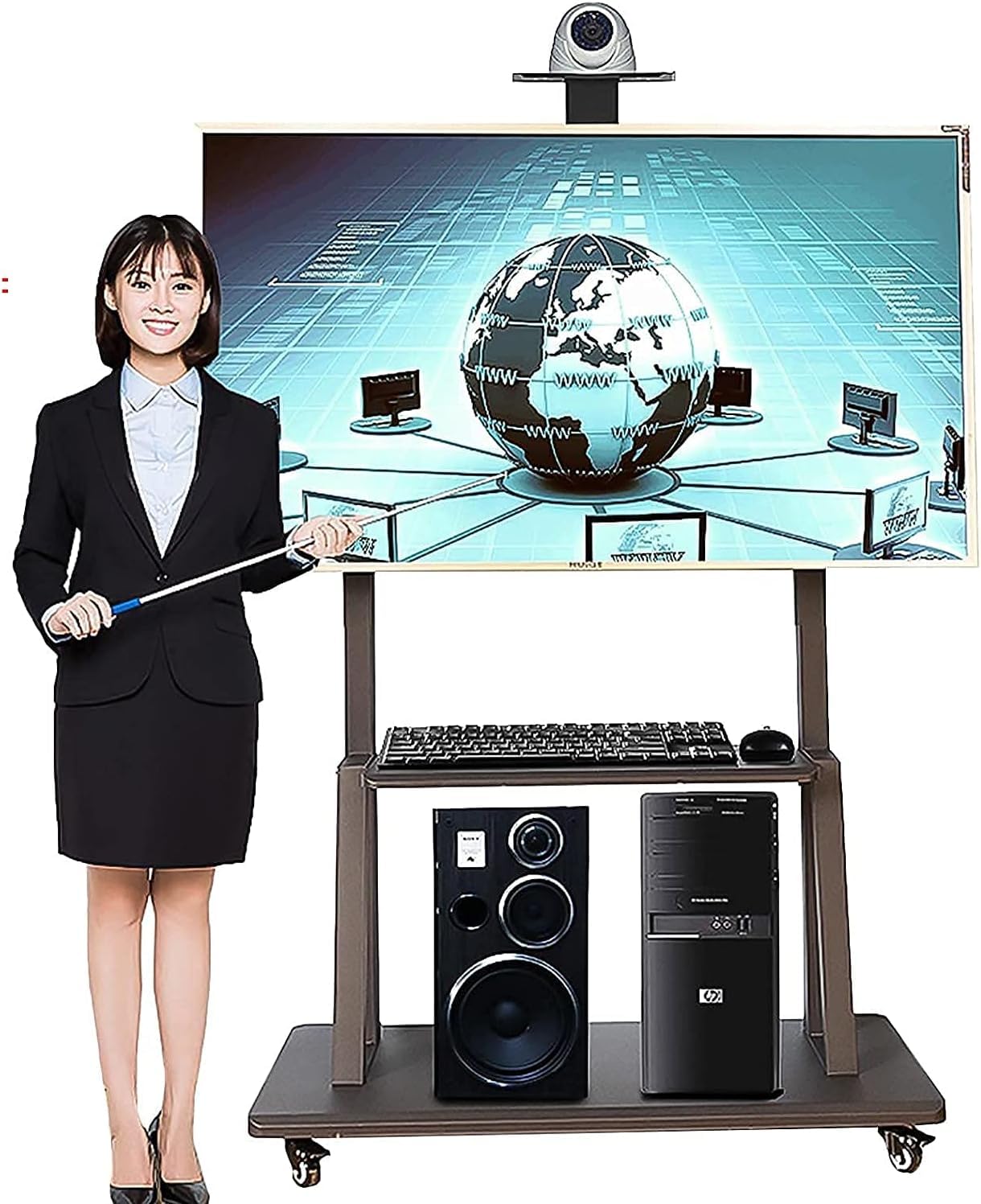 OLSKFUH Mobile Tv Stand, Rolling Tv Stand, Mobile Tv Cart, Floor Portable Universal Rolling Tv Cart With 2 Shelf, Living Room/Conference Room Rolling Tv Display Stand,