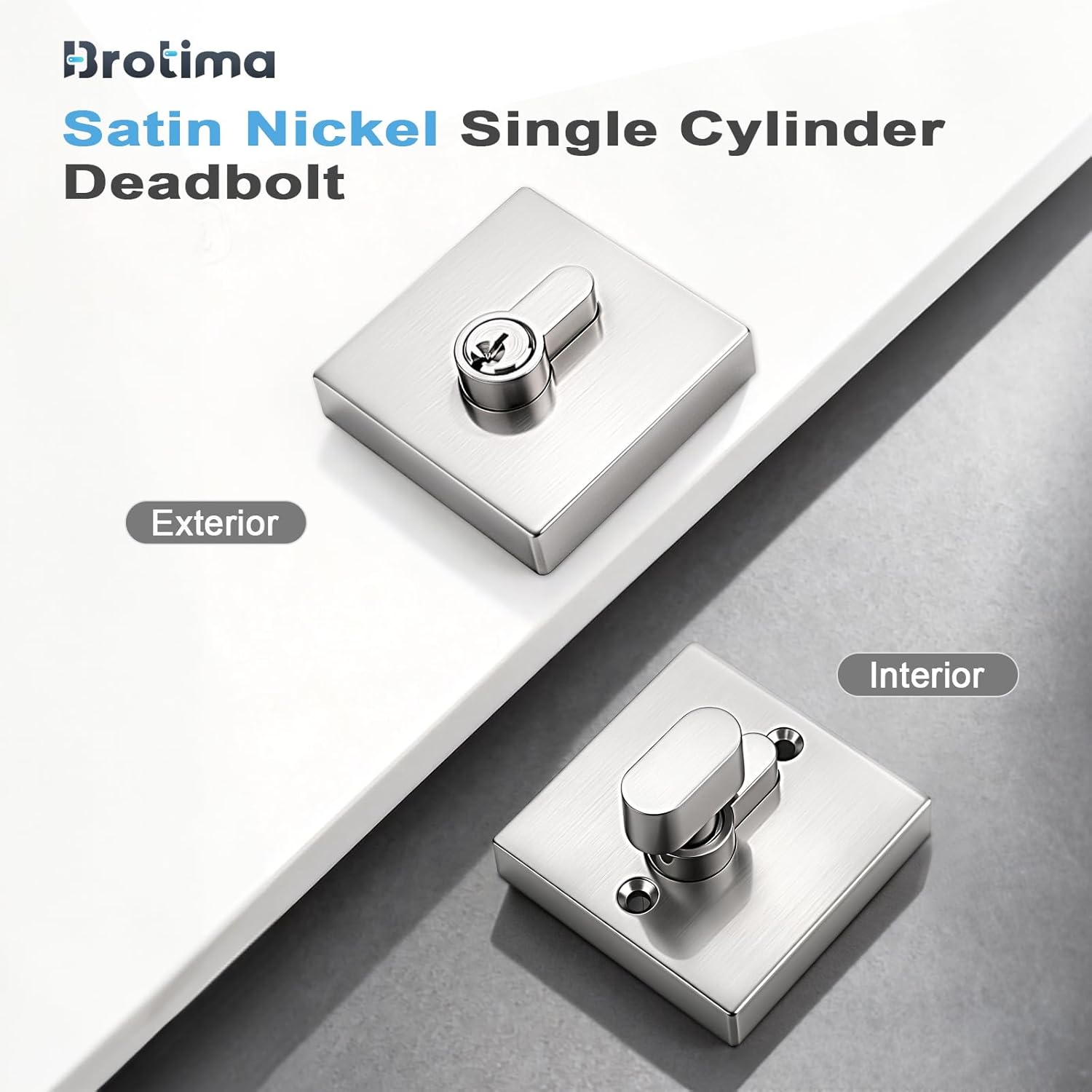 2 Pack Keyed Alike Single Cylinder Deadbolts Brushed Nickel, Keyed One Side Deadbolt Lock with Same Keys,Interior & Exterior Door Hardware (for Entrance Lock and Front Gate)