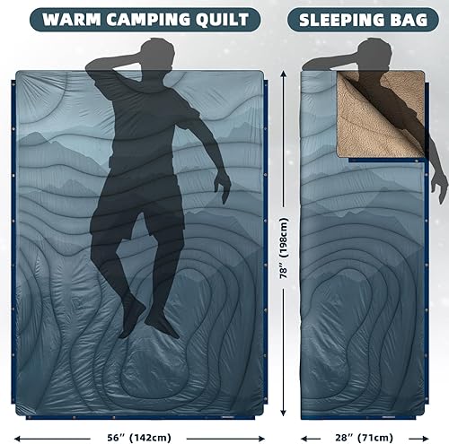 Miniatura 4 de KawaGebo Kamp Manta de forro polar Sherpa para camping, 2 en 1, ultra suave, cálida y saco de dormir ultraligero para todas las estaciones,