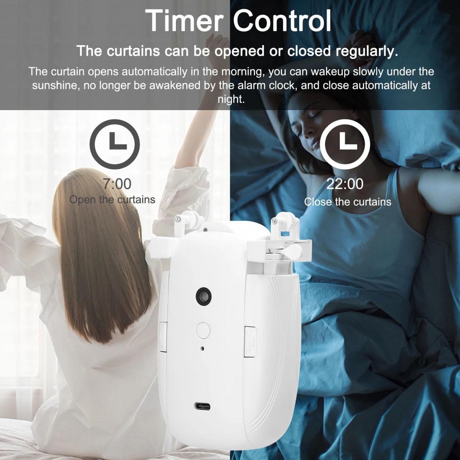 Smart Automatic Curtain Opener, Quiet Type C Charging, Silent Motor, Remote Control for Home, Electric Curtain Motor with Positioning Device, 15kg Weight Capacity, 4000mAh