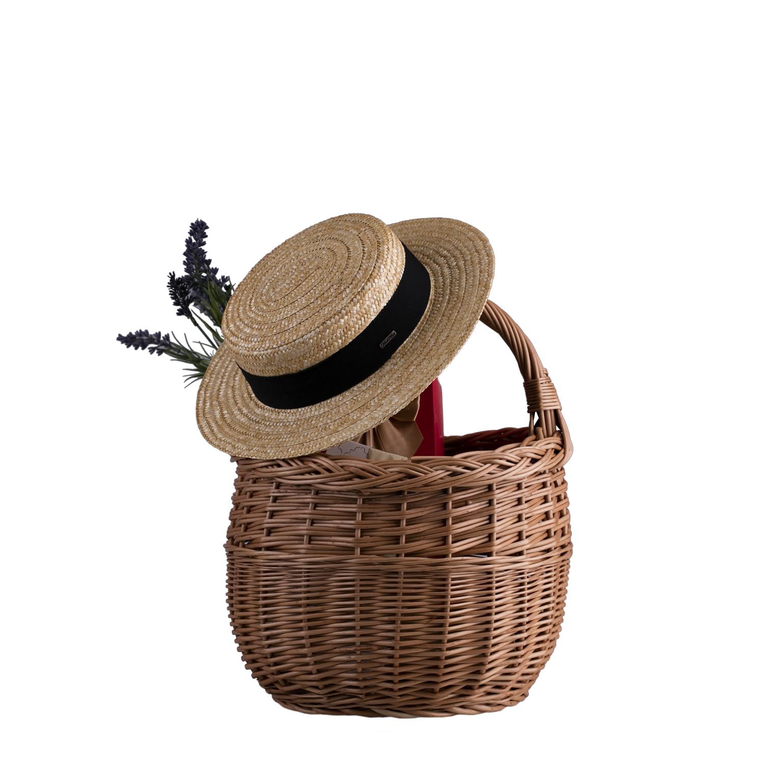 e-wicker24 Okrągły wiklinowy kosz z uchwytem, kosz na zakupy, wiklinowy koszyk na rzeczy