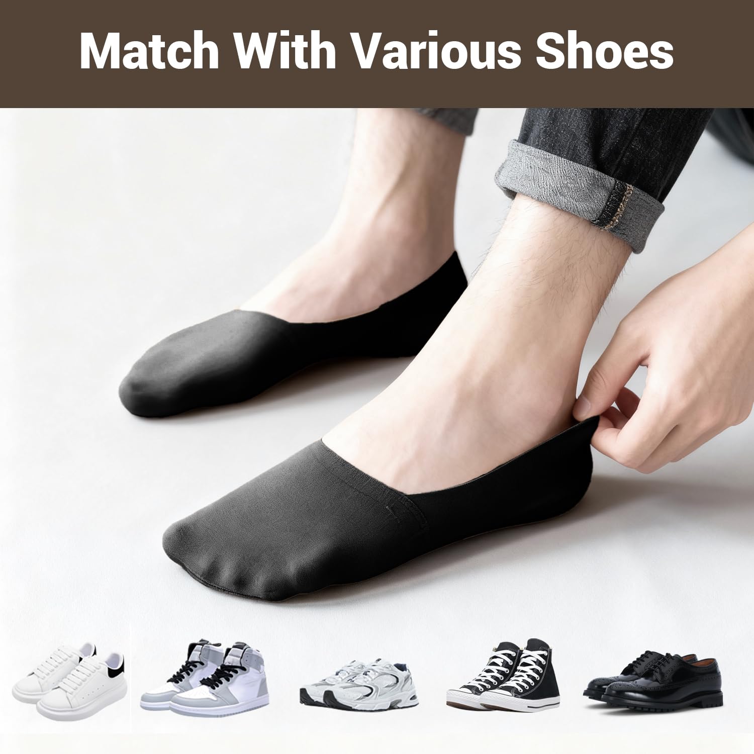6 Pares de Calcetines Invisibles para Hombre, Ligeros y de Corte Bajo, Antideslizantes para Mocasines, Zapatillas, Zapatos de Cuero, Nude y Negro