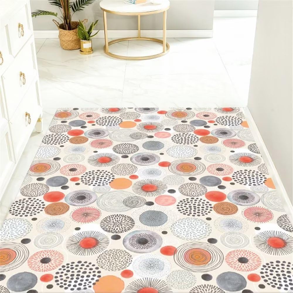 Tapis lavable en machine et anti-acariens rouge abstrait pour salon