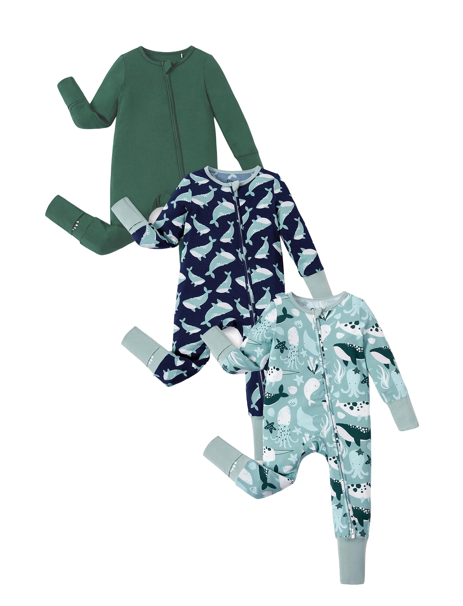 PATPAT Baby Footies 남아 여아 - 대나무 비스코스 - 지퍼 및 미끄럼 방지 밑창 롬퍼 벙어리 장갑 - 발 및 발 없는 유아 의류