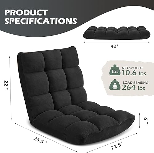 Miniatura 68 de Silla plegable para juegos de suelo de 14 posiciones, acolchada y ajustable, con algodón transpirable y terciopelo coral agradable a la piel para