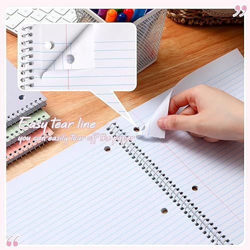 Miniatura 10 de Teling 8 cuadernos en espiral de 1 materia, cuaderno de rayas universitarias de 8 x 10 12 pulgadas, cuaderno en espiral de 3 agujeros, bolsillos