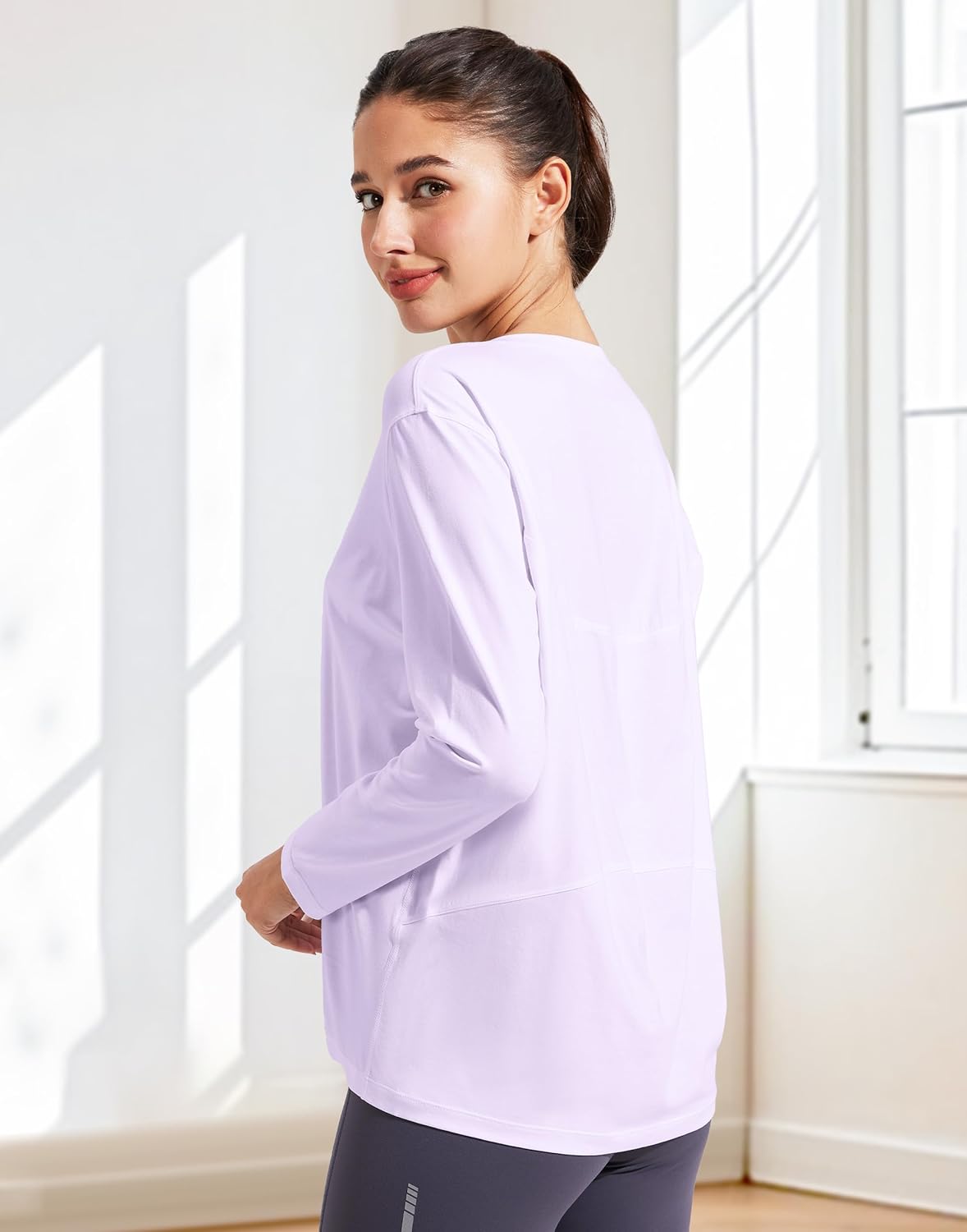 Pioneer Camp Women's Bamboo Viscose Long Sleeve Workout Shirts Back Loose Fit Boat Neck Yoga Athletic T-Shirts Casual Tops - Image 2