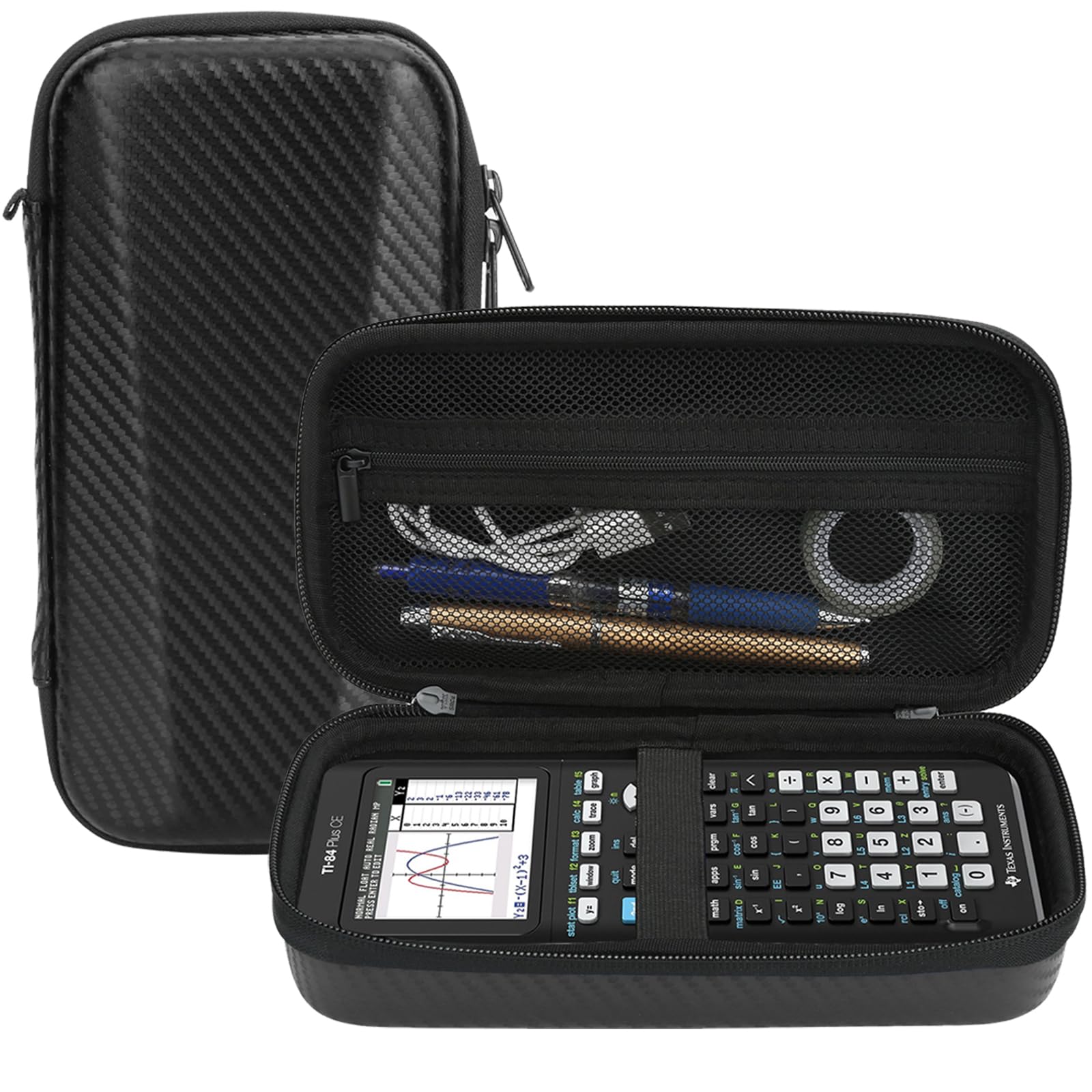Graphing Calculator Case for Texas Instruments TI-84 Plus CE/TI-83 Plus CE/TI-84 Plus/Casio fx-9750GII, Storage Box Protective Pouch with Zipped Pocket for USB Cables, Pencil, Ruler, Manual, (Black)