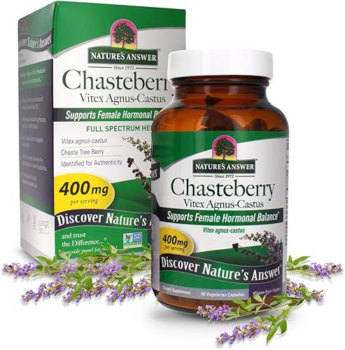 Nature's Answer Chasteberry Vitex Agnus Castus 90 cápsulas vegetarianas de 400 mg - Vegano, sin gluten, sin OMG. Kosher