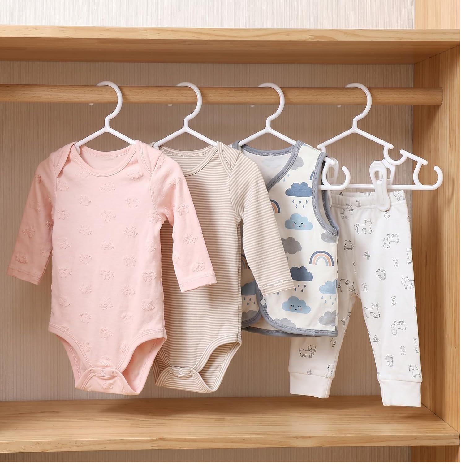 50Pcs Baby Hangers with 20 Clips, 10.6" Adjustable Kids Pants Hanger