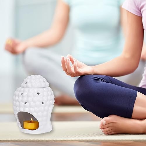 Miniatura 6 de Quemador de aceite, calentador de velas, decoración de estatua de Buda blanca para cera perfumada, fragancia derretida, aceite esencial