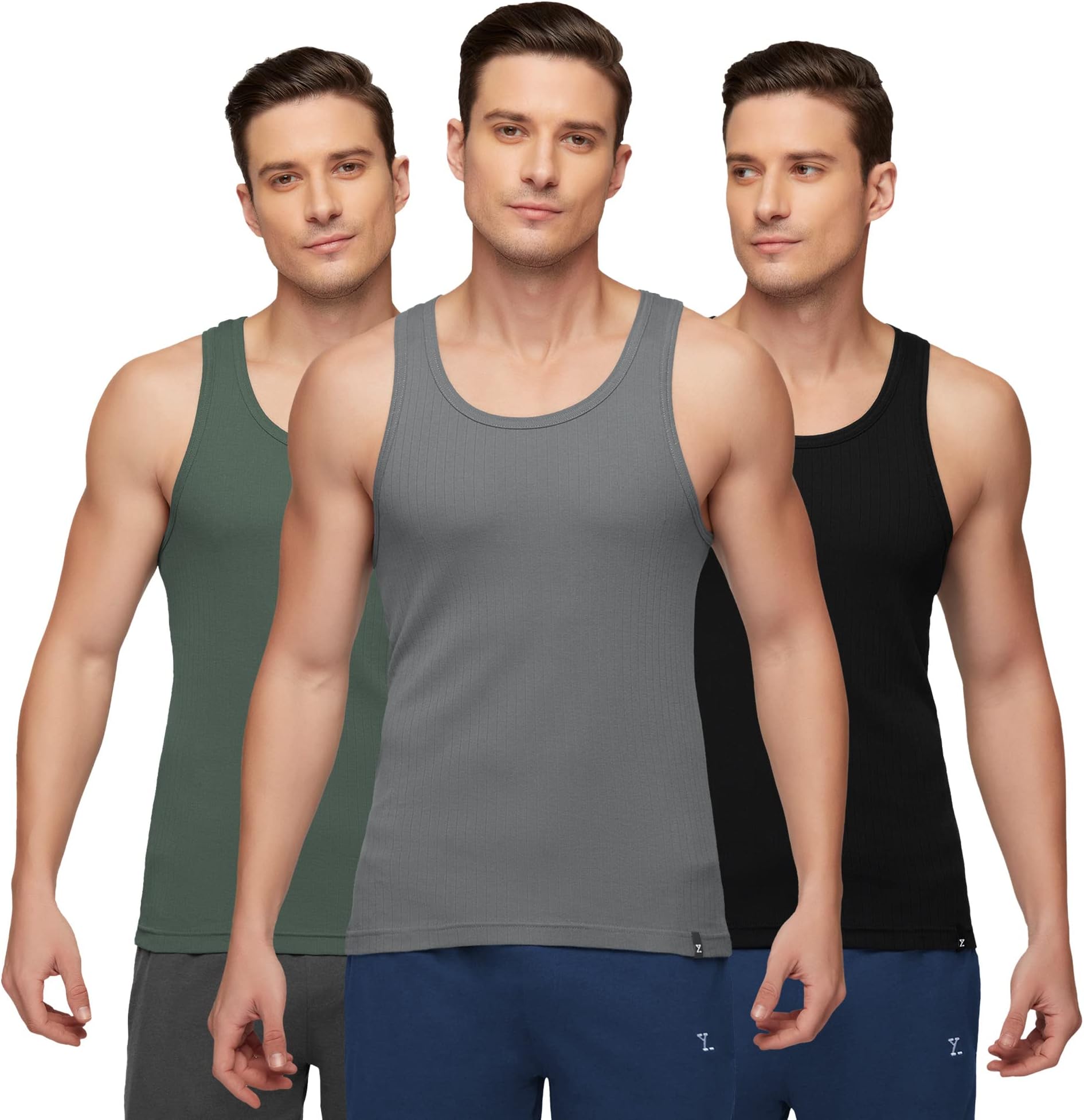 XYXXMen's Nova 100% Combed Cotton Ribbed Regular Fit Solid Round Neck Vest, Pack of 3| Anti Bacterial Finish, Racer Back, Tag Free Comfort
