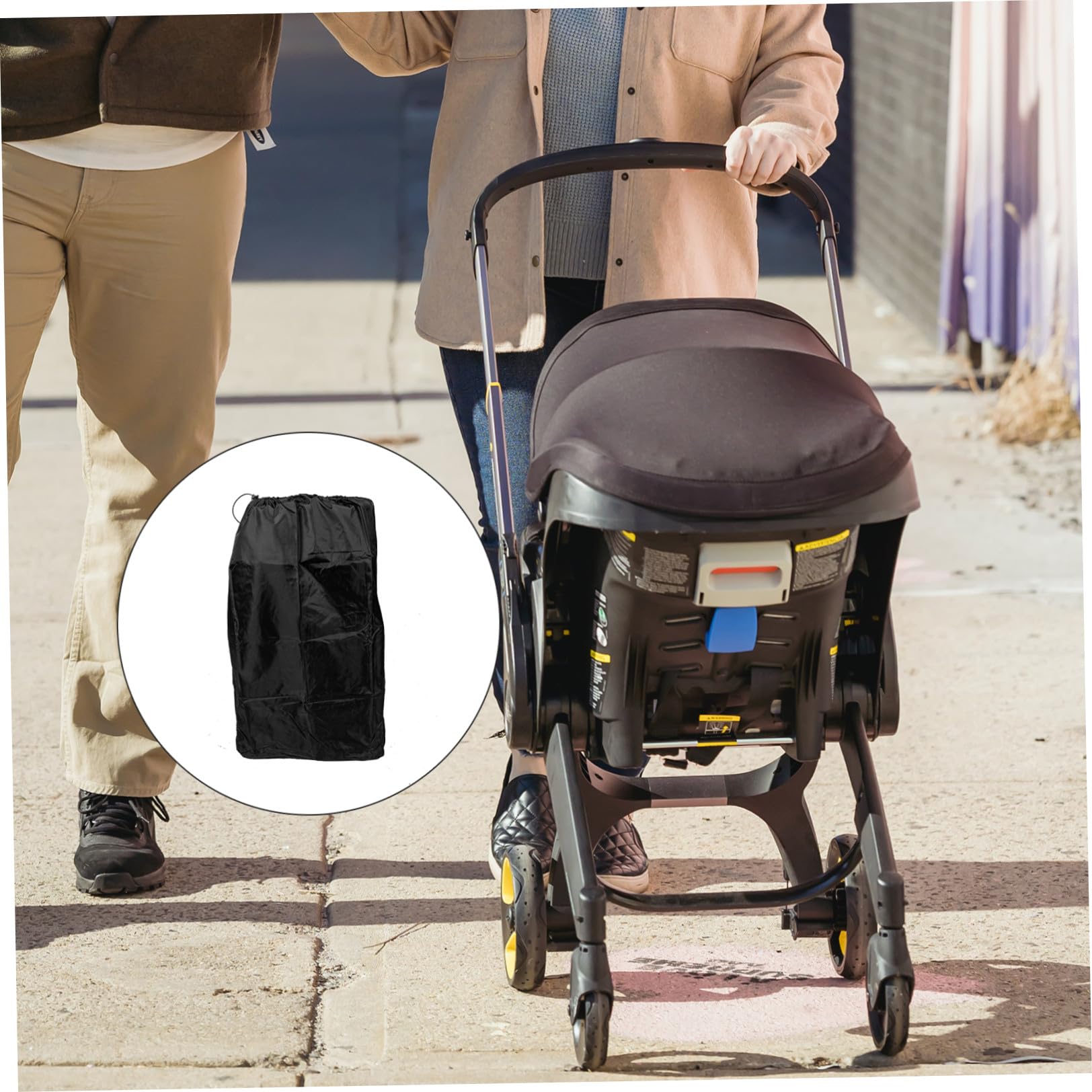 Borsa Viaggio Passeggino Aereo in Nailon Nero Doppie Cinghie | Chiusura Bloccabile Coulisse, Cuciture Rinforzate, e Viaggi Imbarco al Gate Passeggini