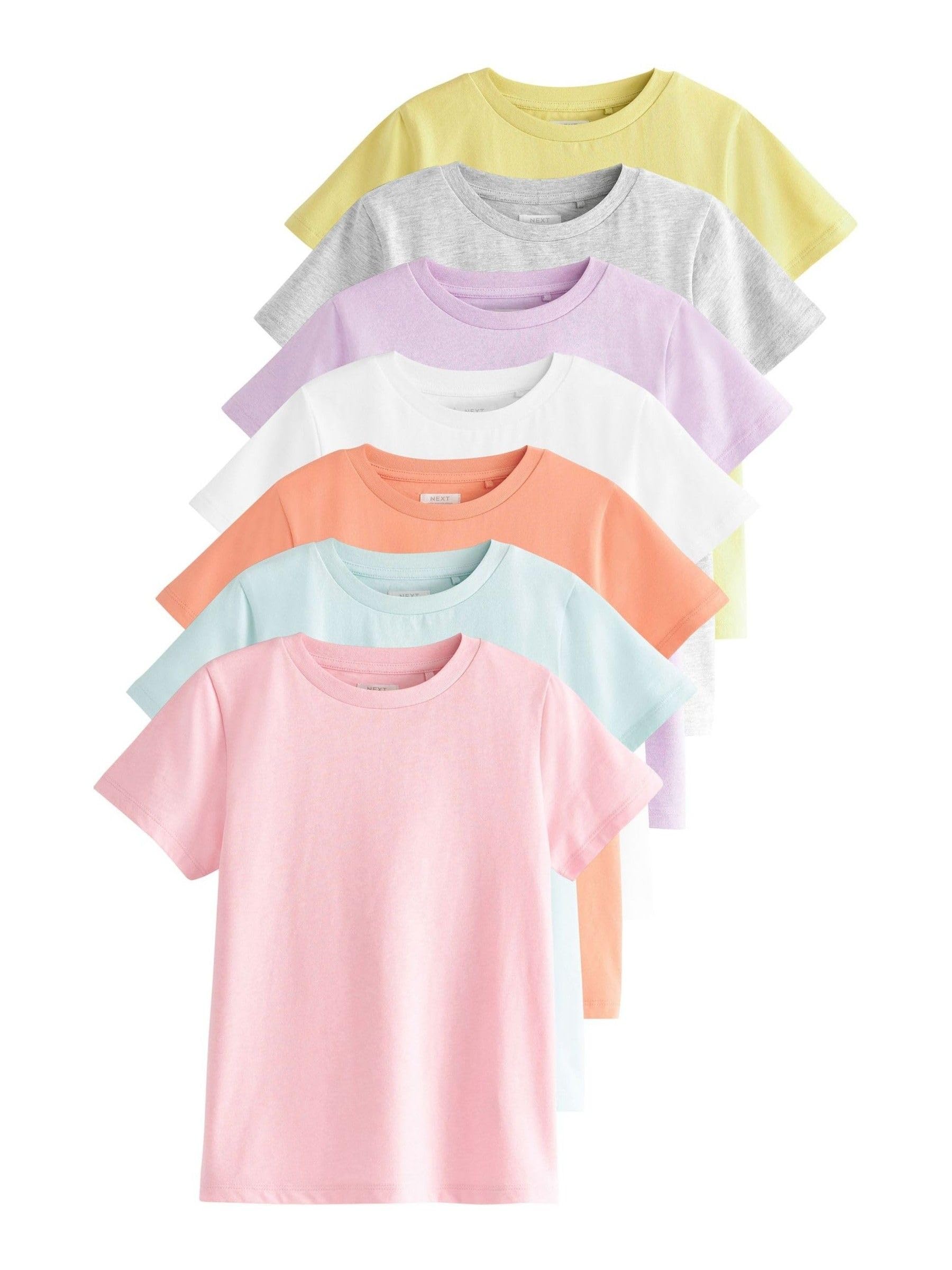 NEXT Mädchen Einfarbige T-Shirts in Pastelltönen, 7er-Pack