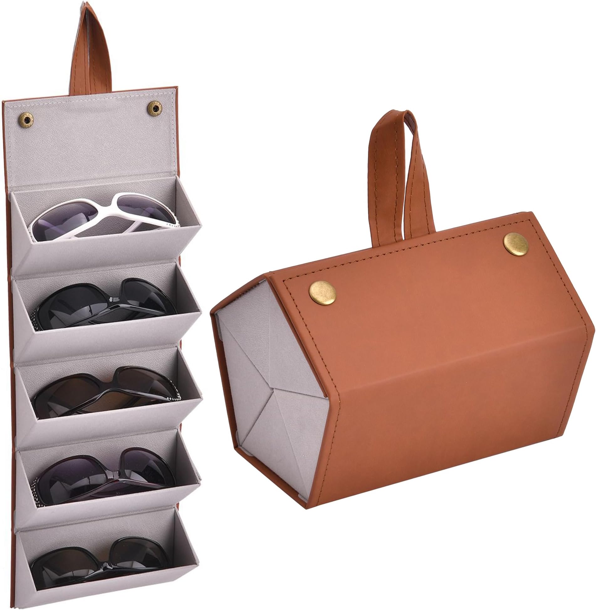 TJCPortable Sunglasses Travel Organizer 3/5 Slots Foldable Sunglasses Storage Case Eyeglasses Holder Box Multipurpose Compact Design Faux Leather Black/Blue/Brown/Grey/Pink/Maroon