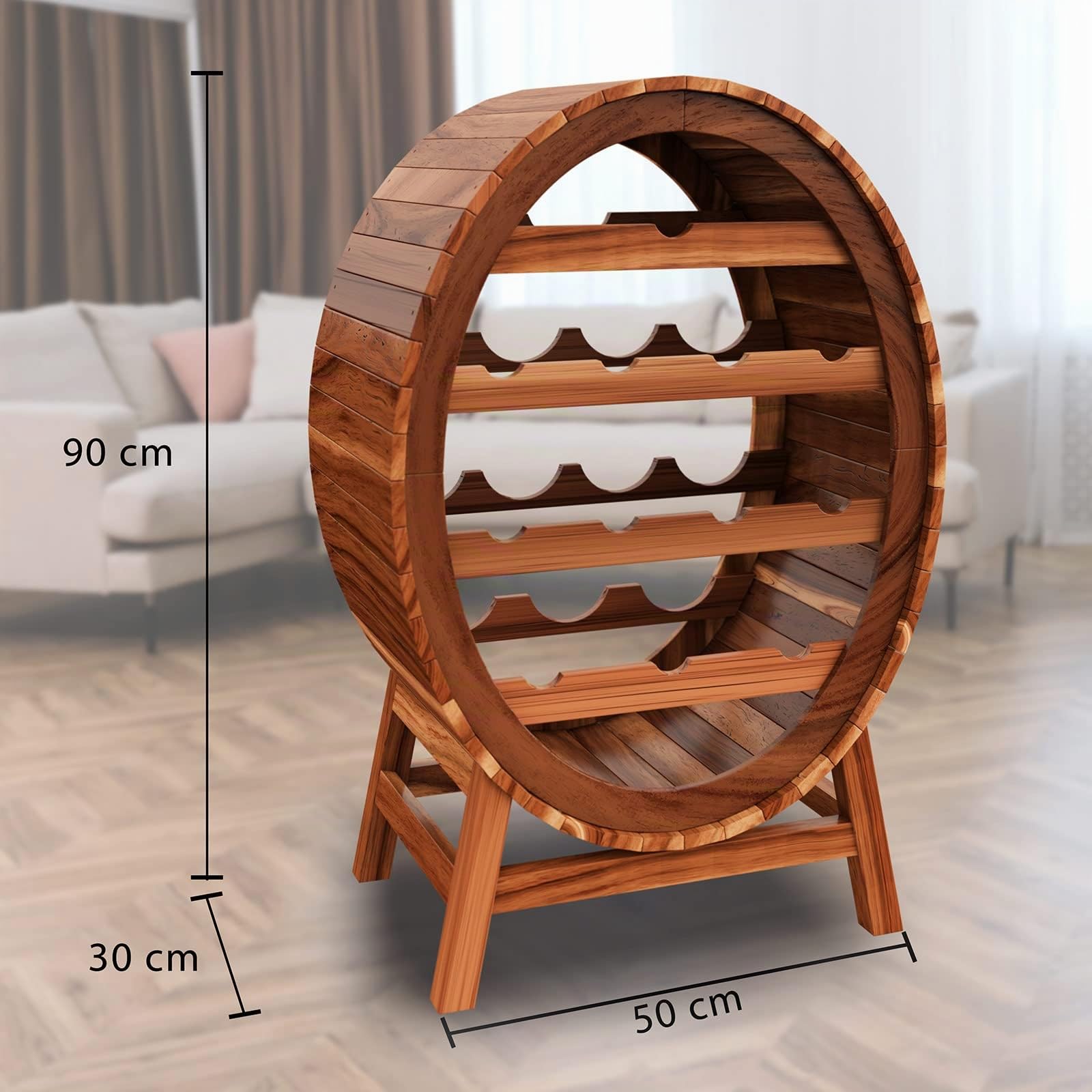 Casaria Étagère à vin 12 Bouteilles 90x50x30cm Range Bouteille 4 Niveaux Casier à vin en Bois tonneau déco