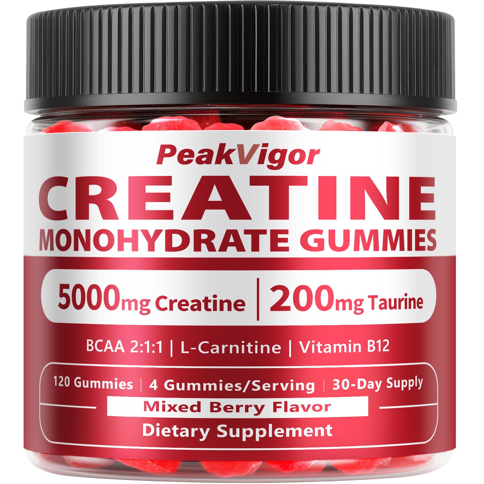 PeakVigor Organics Creatina monohidratada em gomas 5000 mg, 120 gomas