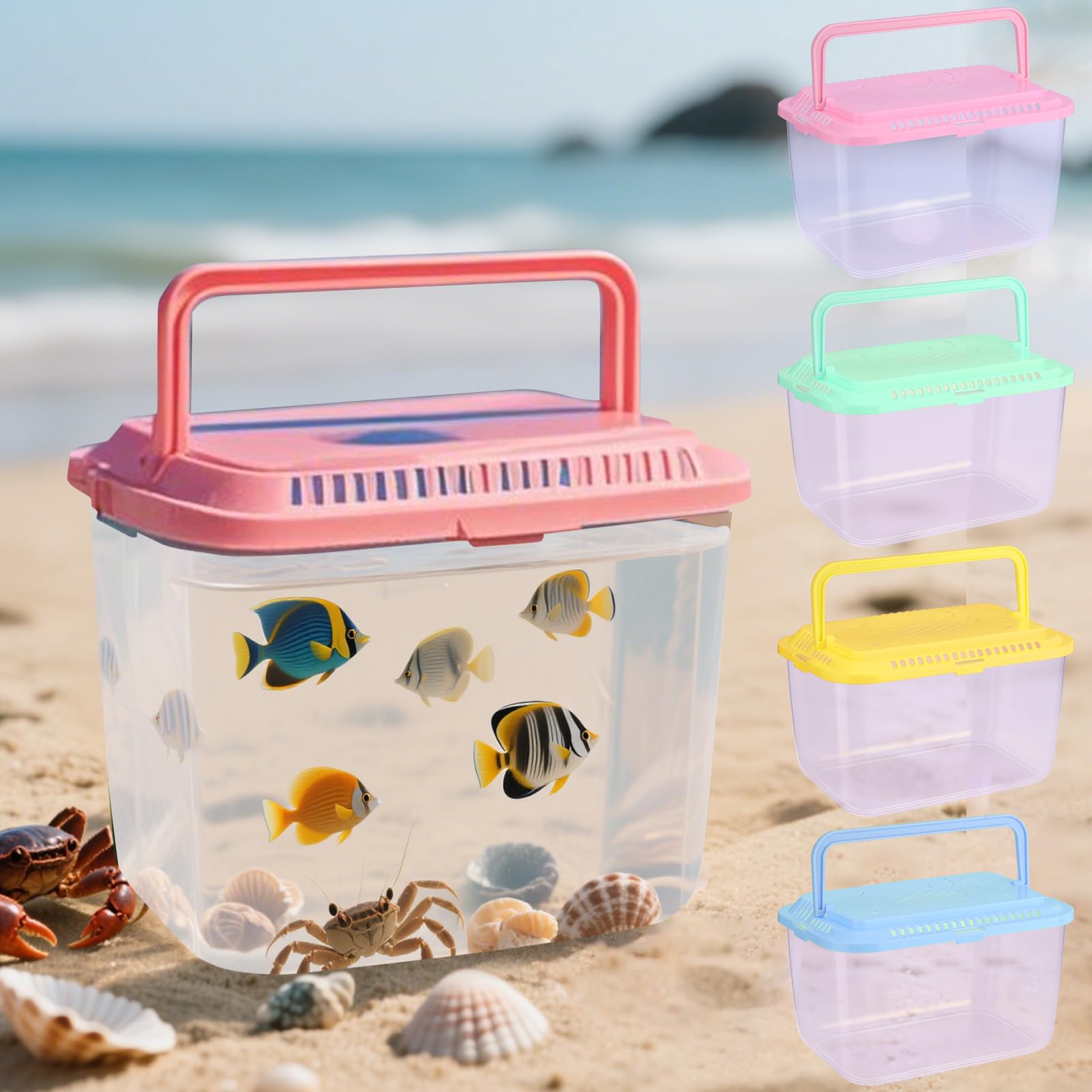 amazon fish box Vodolo Beach Aquarium,4Pcs Transport Container,Fun Travel Portable Fish Tank,Plastic Clear Fish Bucket,Beach Vacation Essentials for Kids,Beach Must Haves Crab Catching Kit : Pet Supplies Sea Animal Hooks High BHBCP75-GHW Color:Black Diamond (TRO Exclusive)
