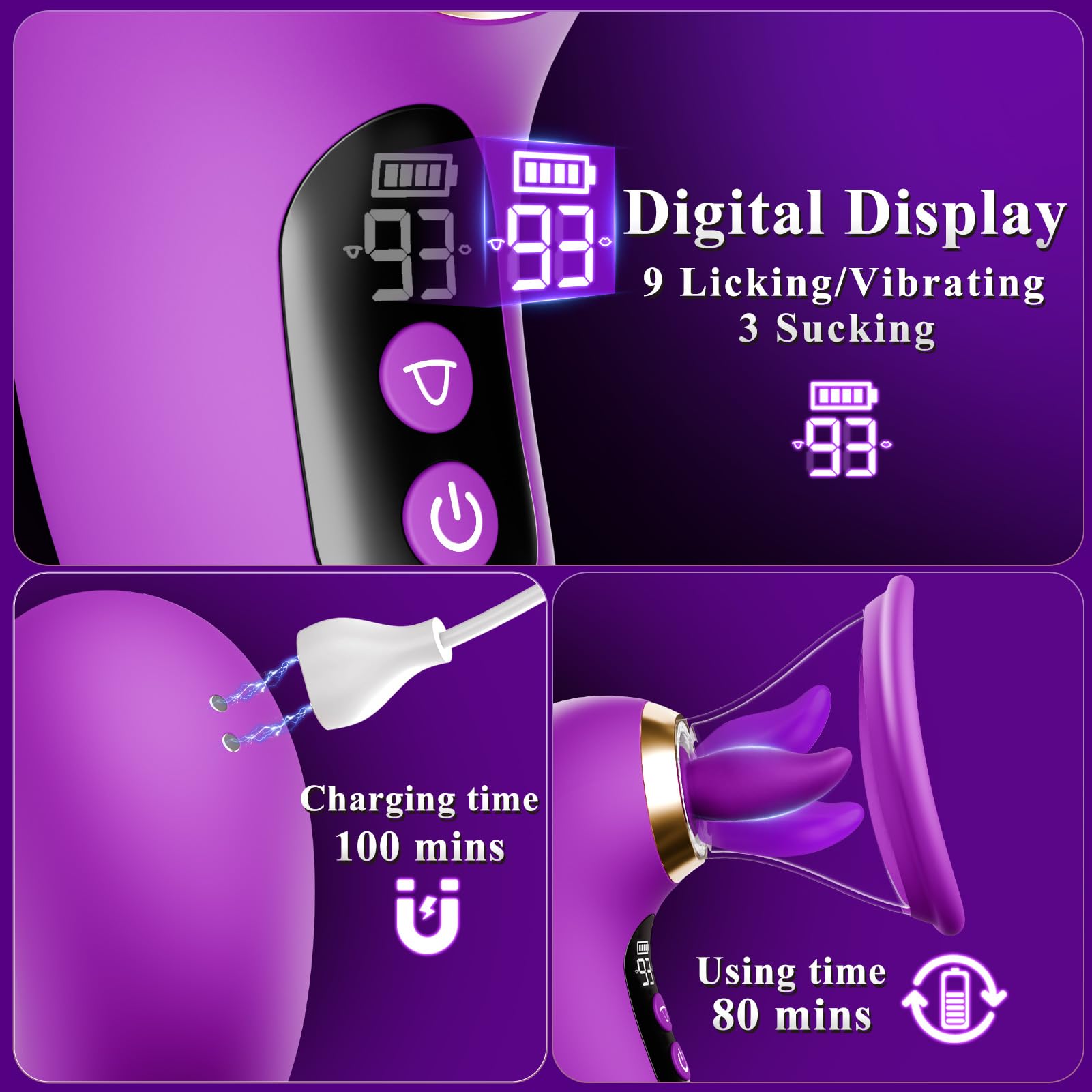 Gasevimo Sex Toys Rose Sex Toy Vibrator Rose Adult Toy Adult Toys for Women 3 Sucking, 9 Tongue Licking & Vibrating Vibrators, LCD Display Removable Cup Woman Female Couples Sex Toys G Spot Vibrators