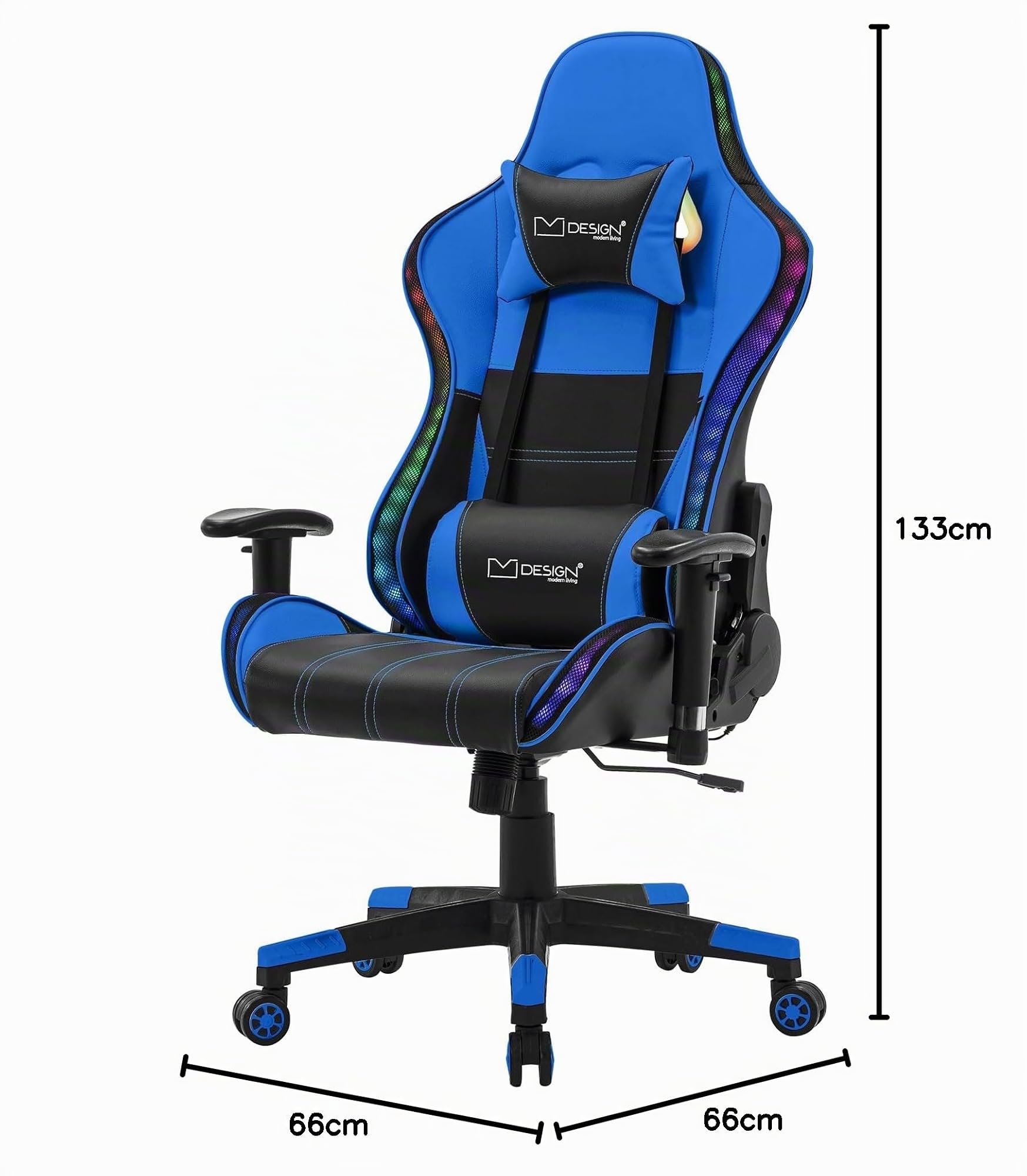 ML-Design Sedia da Gaming Illuminazione LED RGB e Altoparlanti Bluetooth e Cuscino Lombare Ecopelle Blu Poltrona Ufficio Ergonomica Confortevole Braccioli Poggiatesta Altezza Regolabile Reclinabile