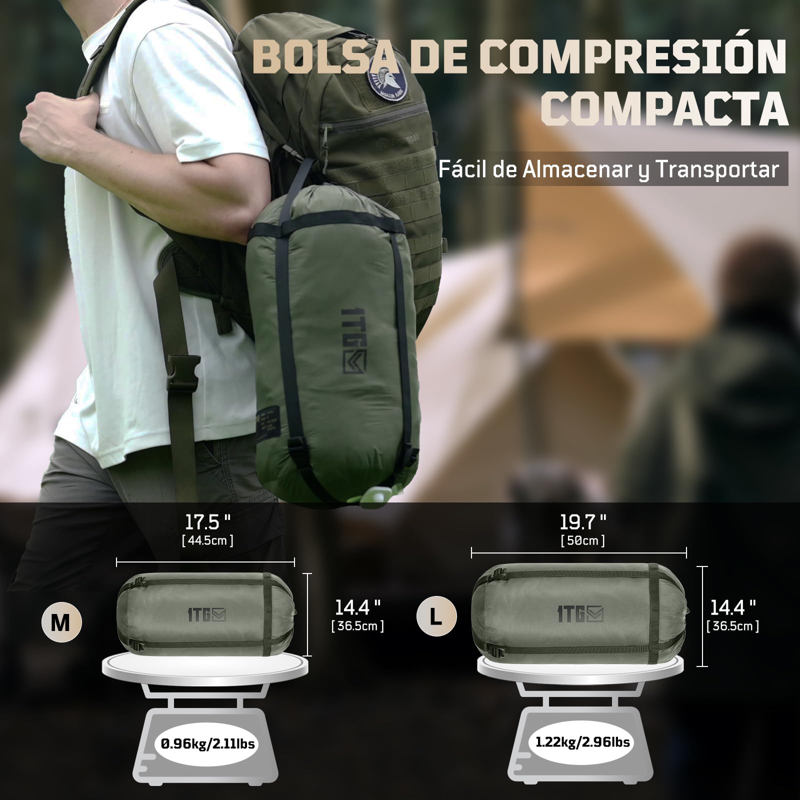 1TG Tactical Manta Camping Compacta, Manta de Acampada Ligera & Impermeable, para Senderismo, Coche, Estadio, Pesca - Lavable a Máquina (M -190x132CM L-158x208CM)