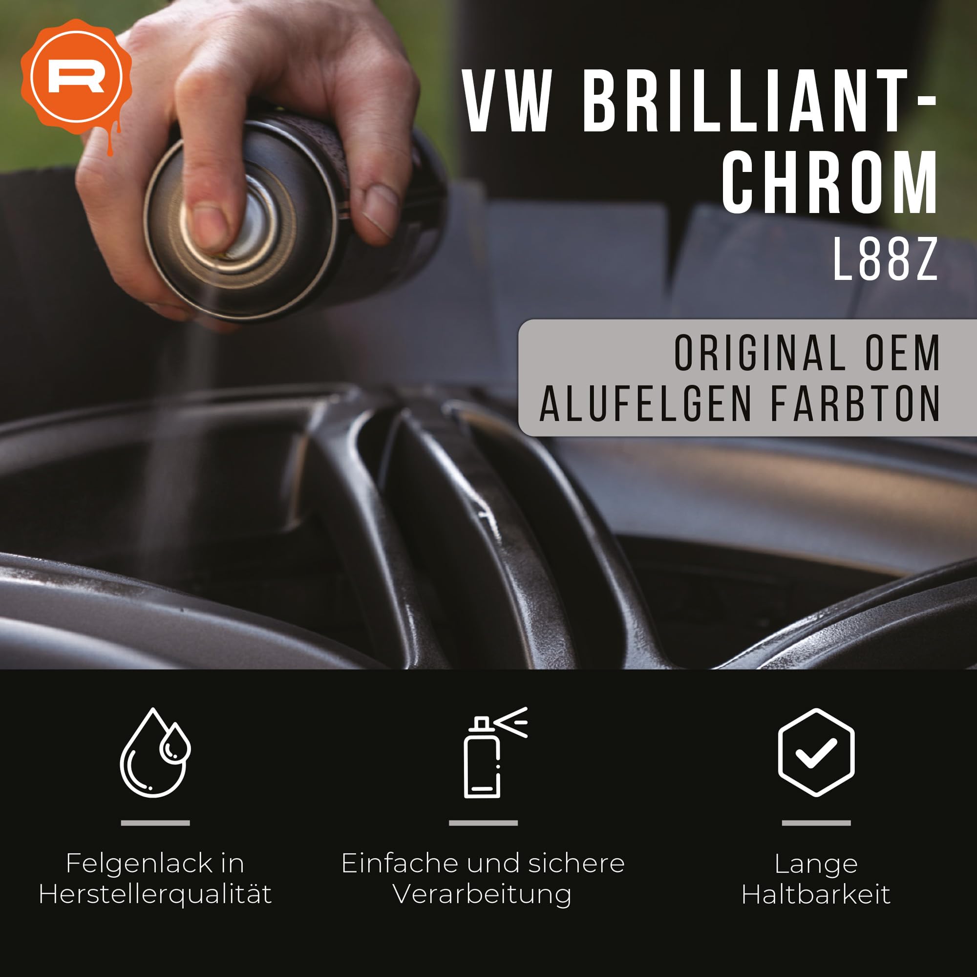 Felgenlack | passend für Farbton VW brilliantchrom L88Z BT | High-Solid | 1K Original OEM Felgenlack | Lackdose 1000 ml | für Reparatur- als auch Komplettlackierung
