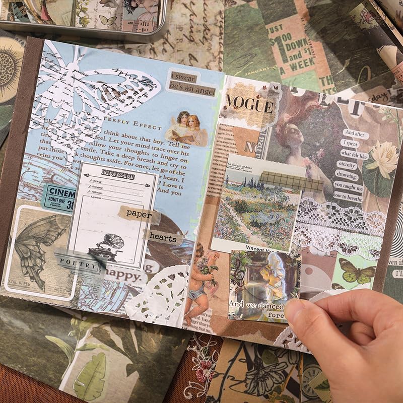 Diuhofart Vintage Scrapbooking Supplies Kit, 185pcs Junk Journal Kit with Scrapbook Paper Sticker Aesthetic Notebook Scrapbook Kit, Art Craft DIY Gift for Adult Women thumbnail