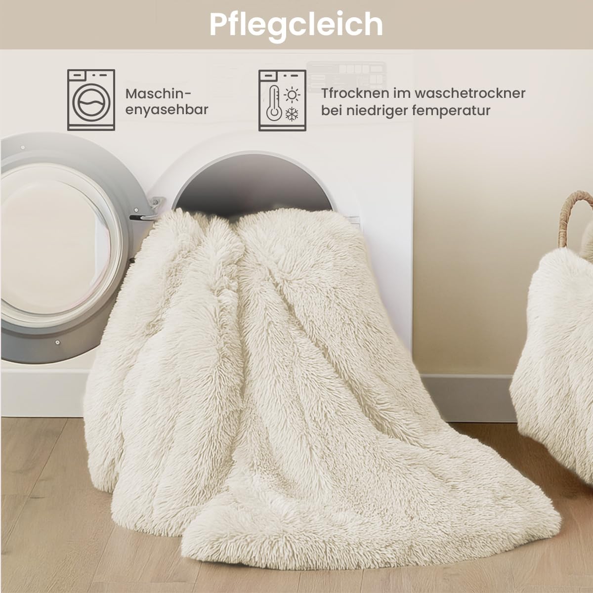 Sacebeleu Plüsch Bettwäsche Set 135x200cm Weiß Creme Warme Winter Flauschig Flanell Biber Mädchen Bettbezug mit Reißverschluss und 1 Kissenbezug 80x80cm