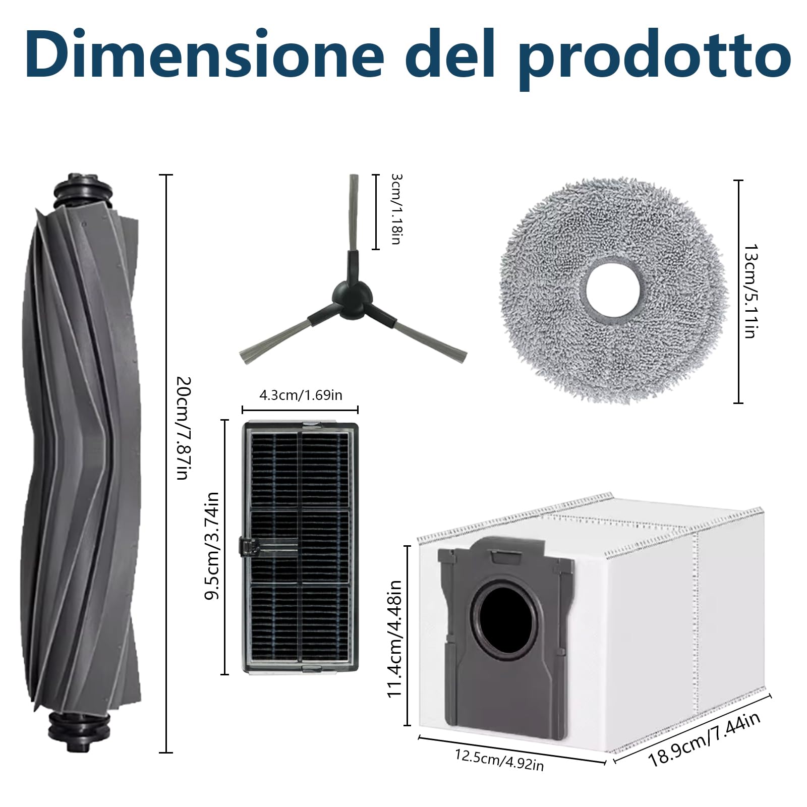 18 pcs Accessori per Dreame L10s Ultra Gen 2 Aspirapolvere Ricambio | 1 Spazzola principale,4 Filtri,4 Asciugamani,4 Sacchetto di polvere,4 Spazzola laterale,1 Spazzola da Pulizia,18 pcs Ricambio