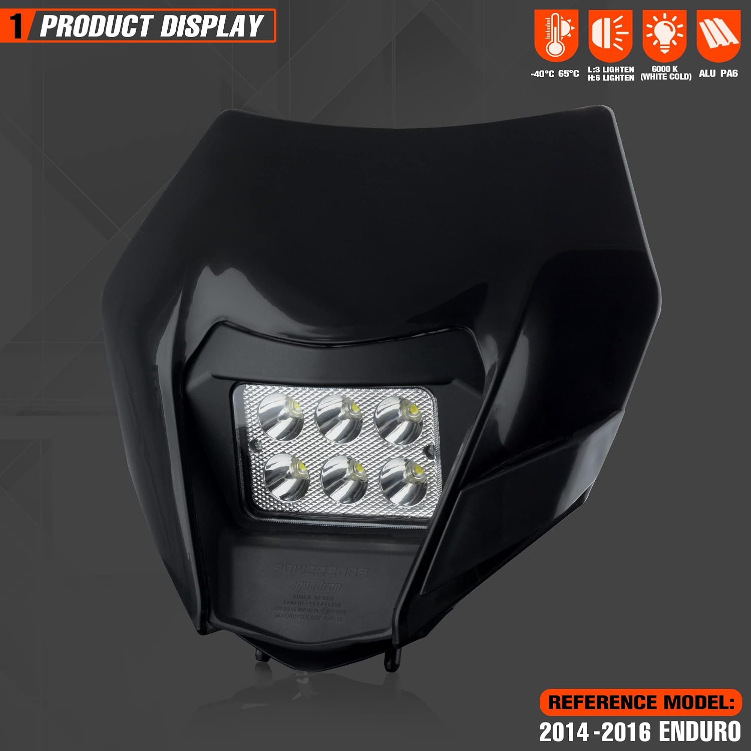 Dirt Bike LED Headlight - Motorcycle Pit Bike Head Lamp Kit for 2014-2016 EXC EXCF SX SXF XC XCF XCW XCFW (Black)