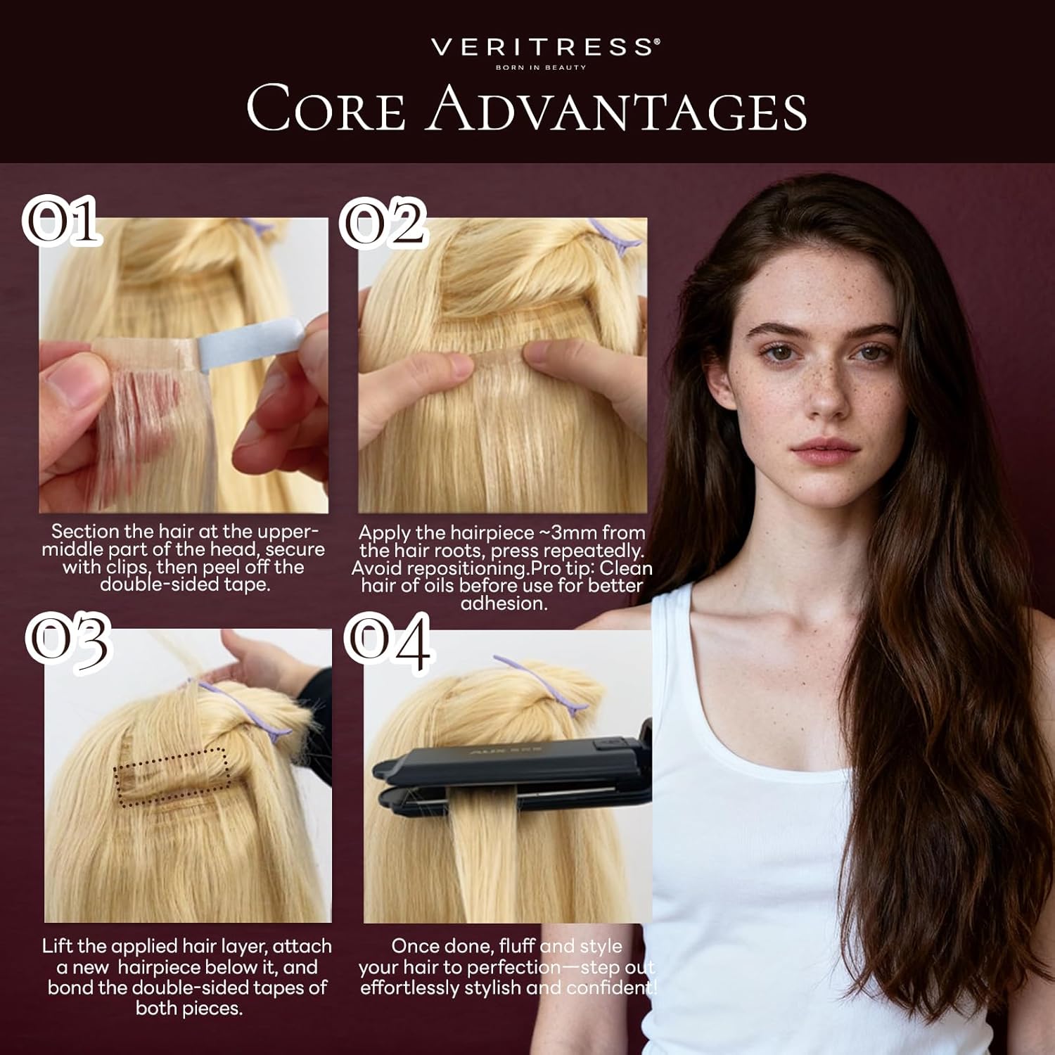 Tape in Hair Extensions Real Human Hair, 20Inch 50g 20pcs Remy Human Hair Extension for Women, Silky Straight Skin Weft Seamless Invisible Hair to Add Volume,2 Dark Brown