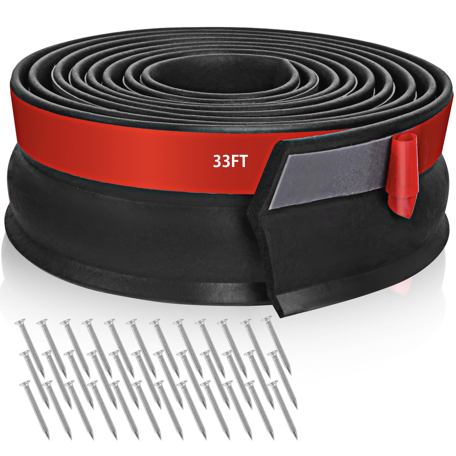 Universal Garage Door Seals, 33FT Garage Door Threshold Seals Bottom Rubber Replacement with Nails
