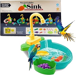 JZRH Parrot Bird Bathtub Pool,Bird Automatic Bathtub Swimming Bath Pool Toy with Faucet,Parrot Bird Shower Bathing Tub for Parakeets, Budgie, Cockatiel, Conure and Small Birds,Kids Toys